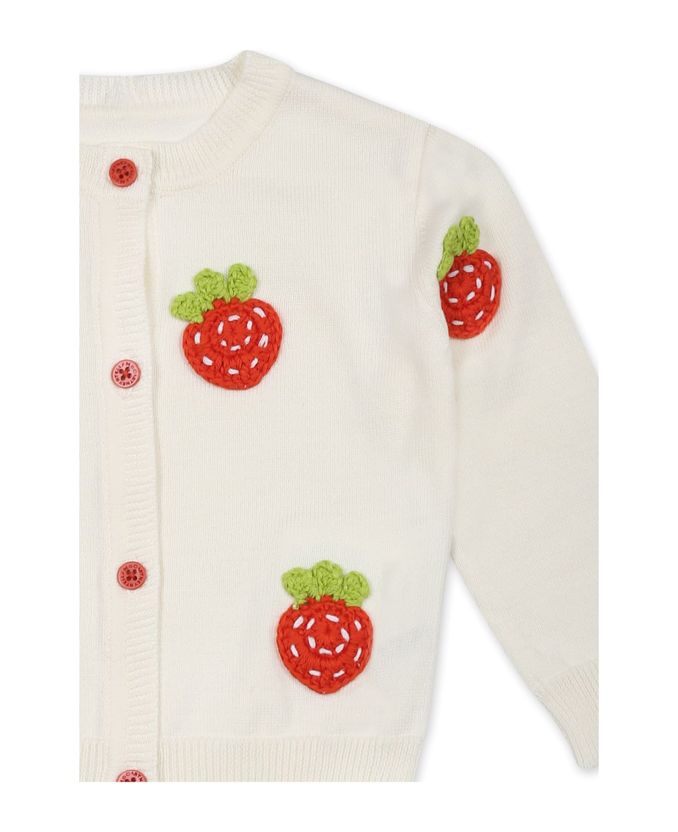 Stella McCartney Kids Ivory Cardigan For Baby Girl With Strawberries - Ivory