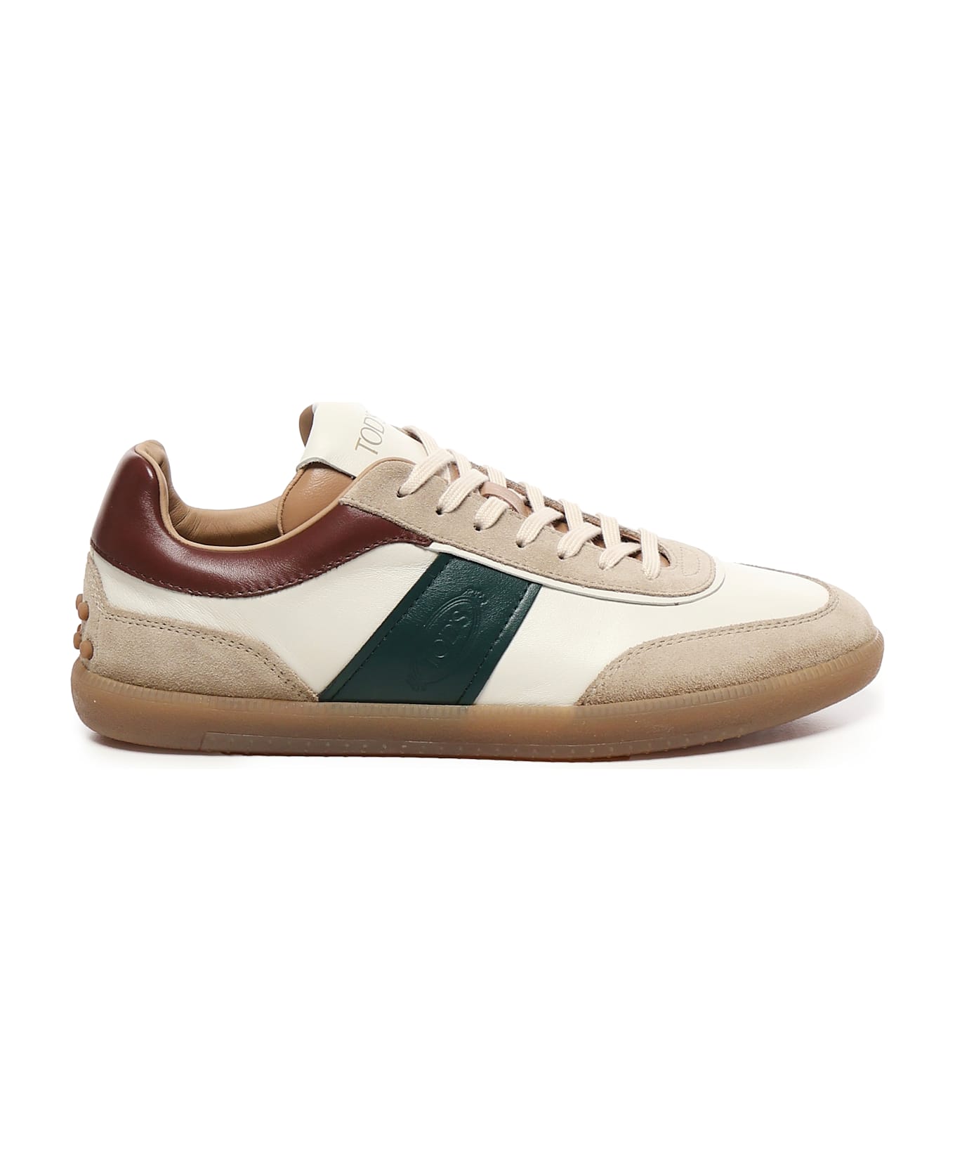 Tod's Sneakers Tabs In Suede - Cream, Brown, Green