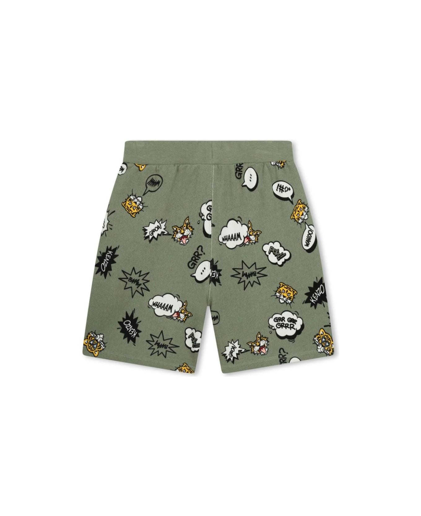Kenzo Kids Green Bermuda Shorts With Fumetti Print In Cotton Blend Boy - Green ボトムス