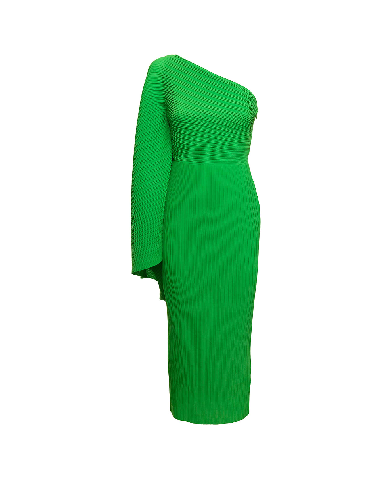 Solace London 'lenna' Midi Green One-shoulder Dress In Pleated Fabric Woman - Green
