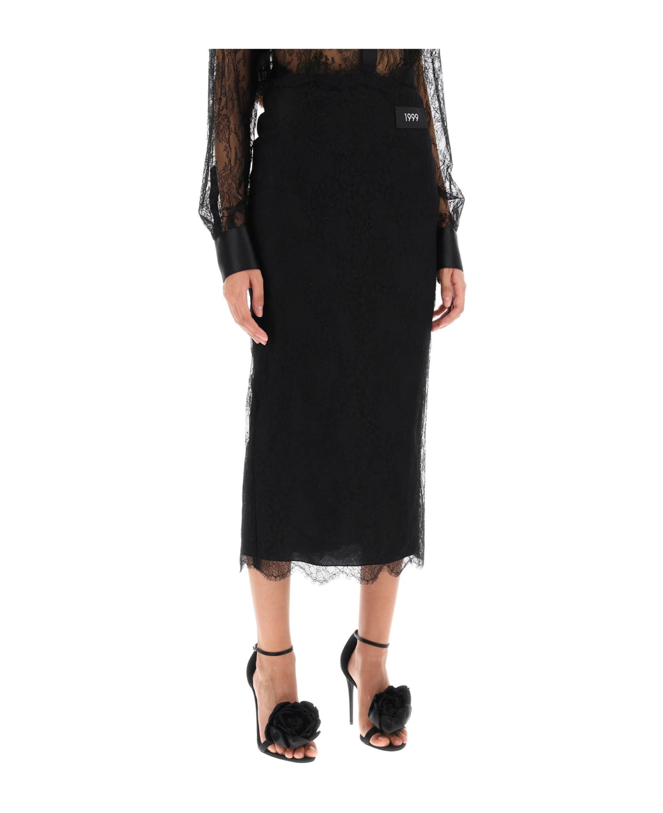 Dolce boots & Gabbana Chantilly Lace Midi Skirt - black