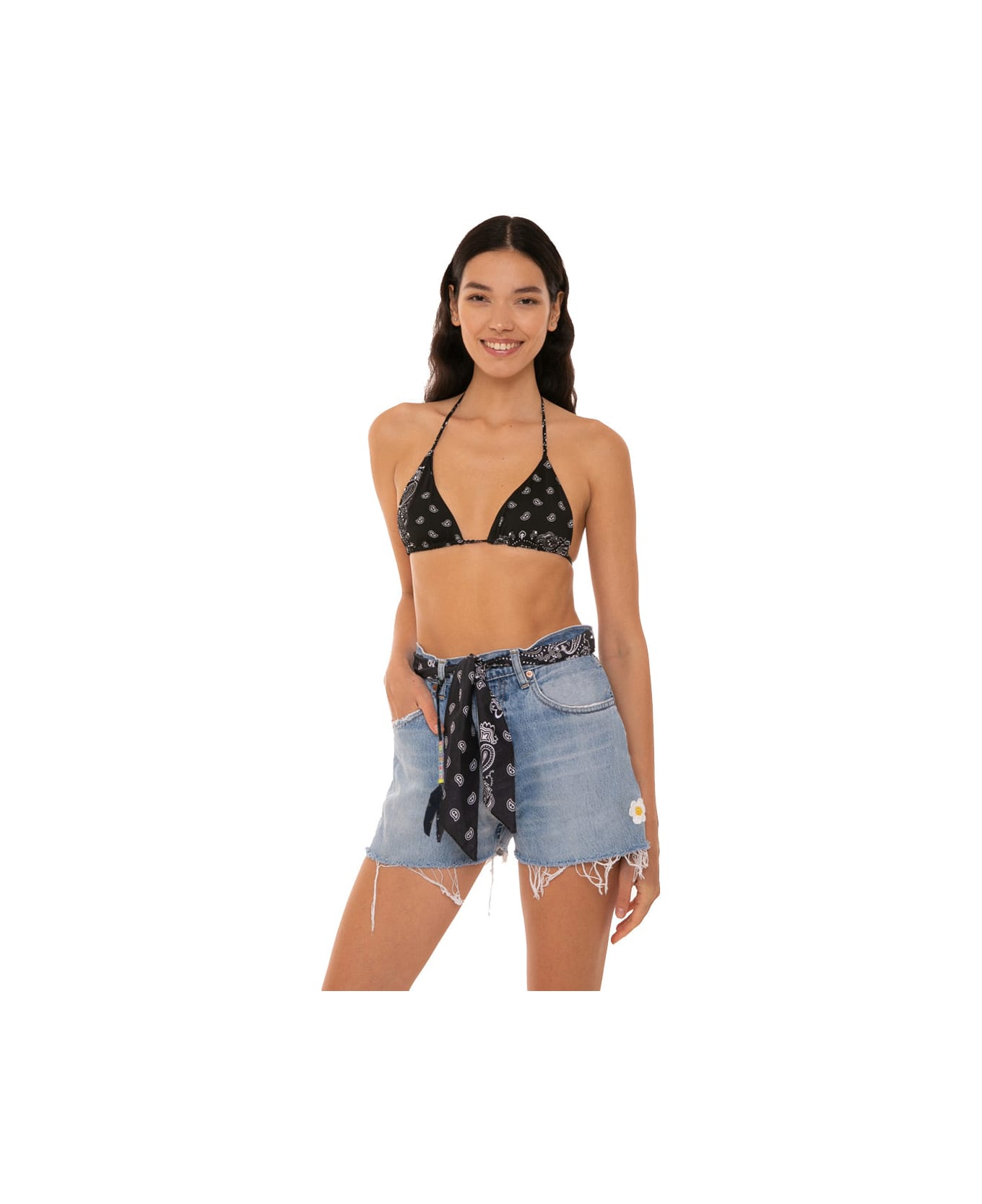 MC2 Saint Barth Woman Upcycled Denim Shorts With Embroidery - BLUE