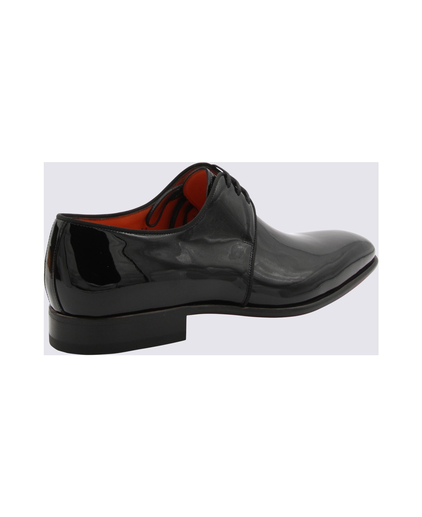 Santoni Black Leather Vynil Lace Up Shoes - Black