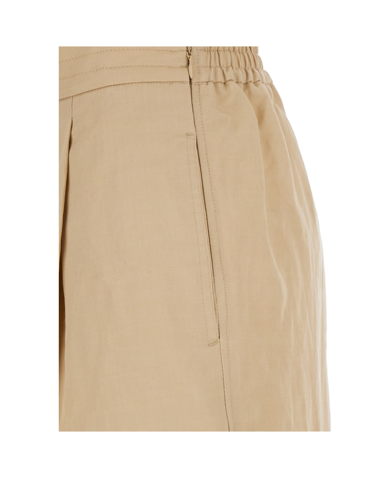 TwinSet Beige Palazzo Pants With Elastic Waist And Logo Plaque On The Back In Wool Blend Woman - Beige