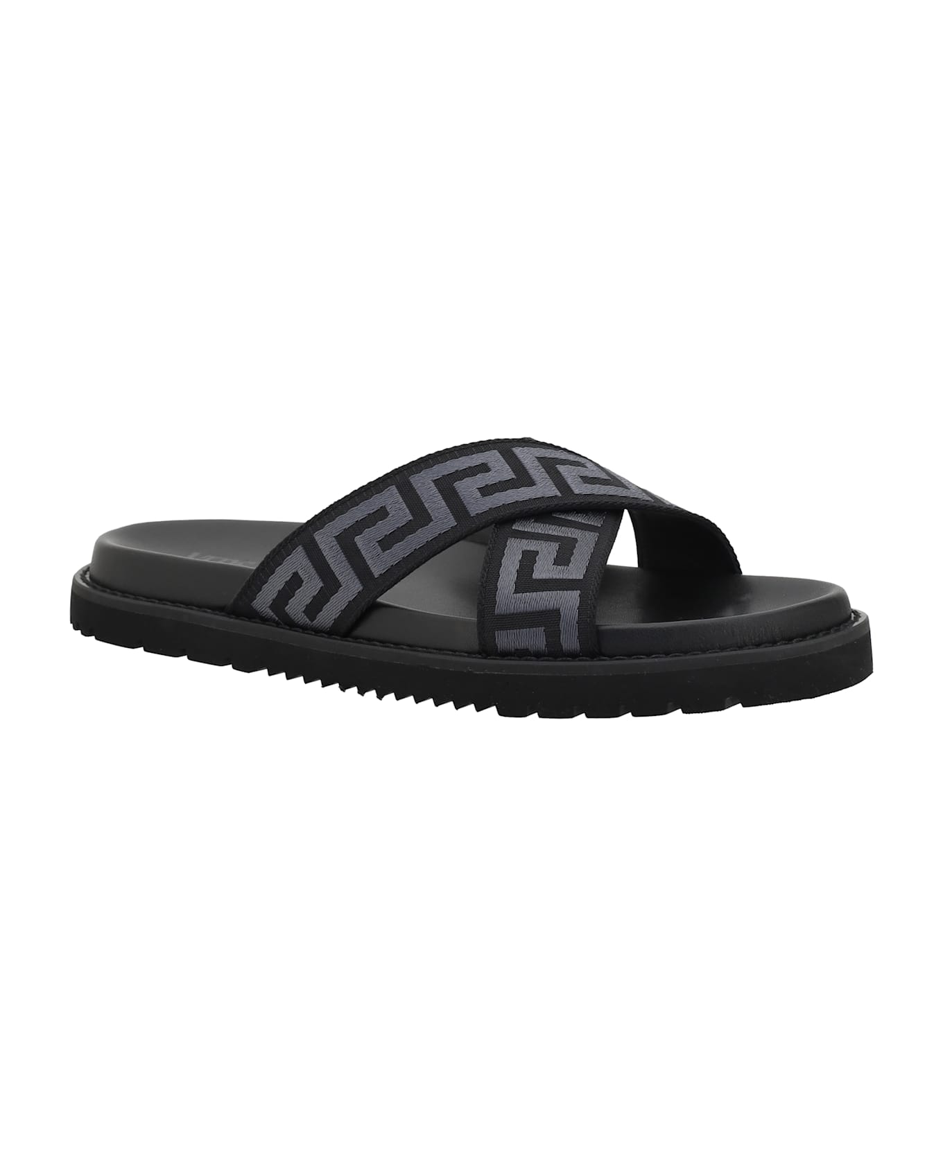Versace Greca Pattern Sandals - Black +anthracite