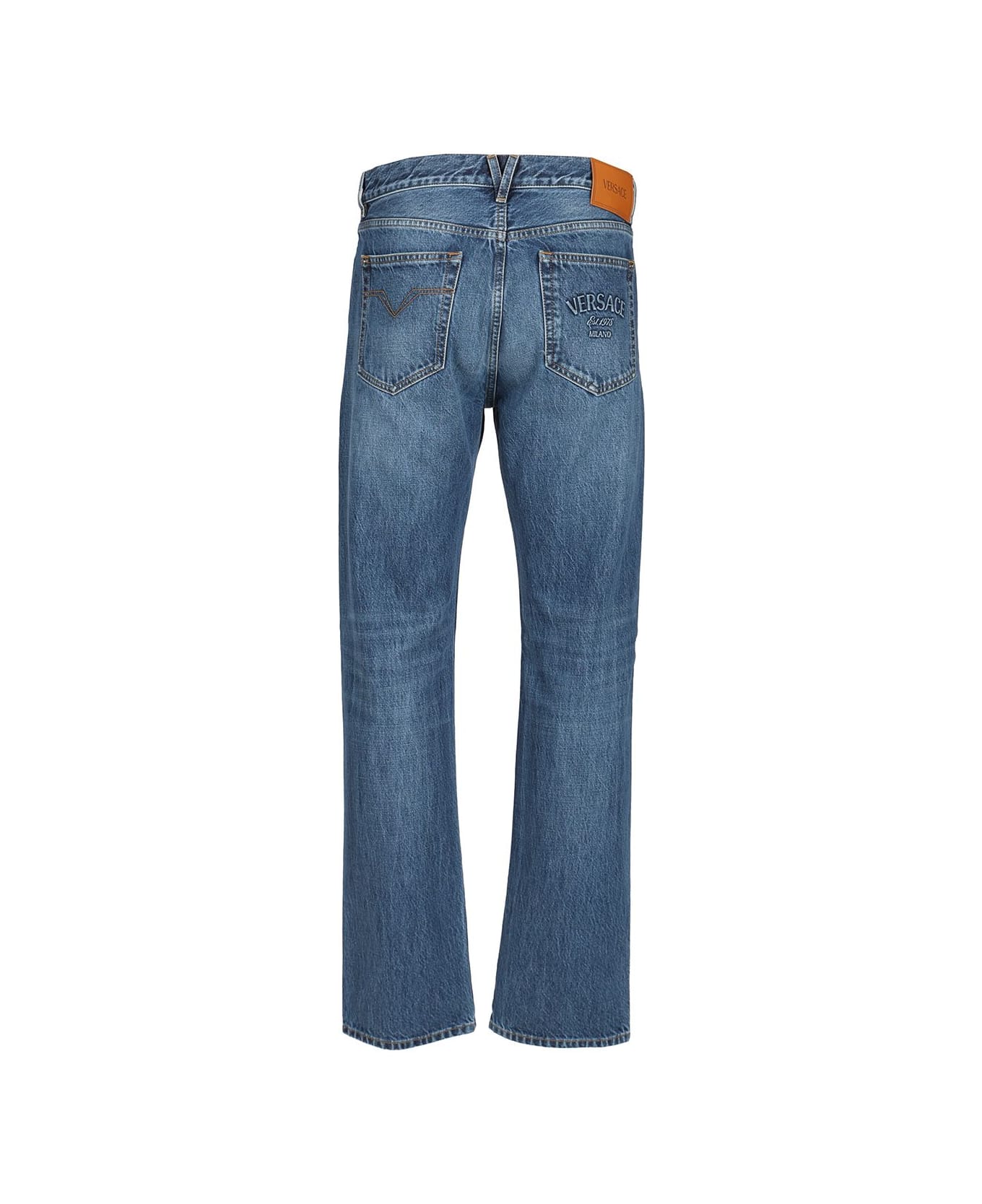 【関税＆送料込み】Versace Pant Denim Stone Wash Denim Clot Versace Mid-Rise Stone Wash Denim Wide-Leg Pants | Neiman Marcus