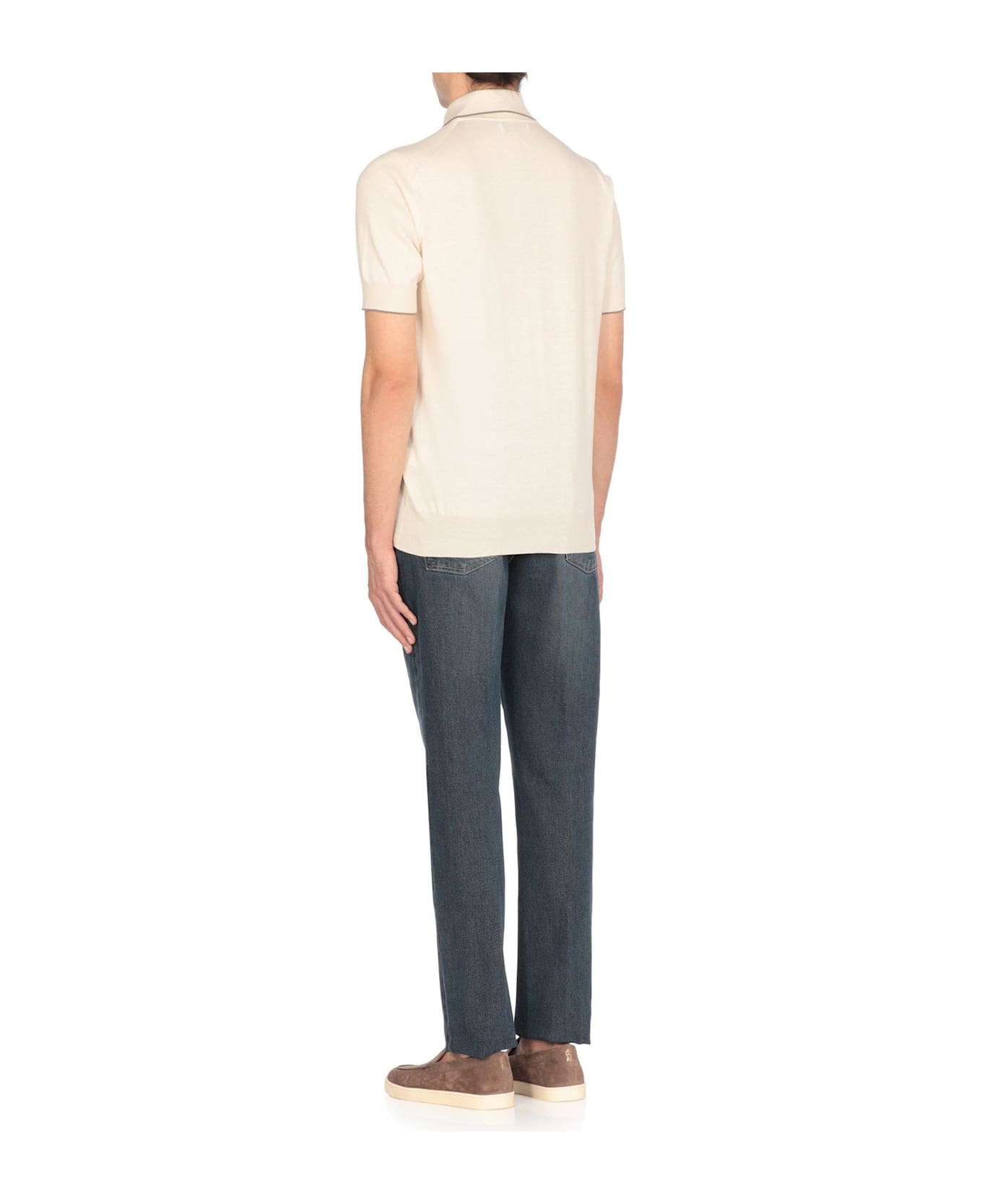 Brunello Cucinelli Short Sleeved Polo Shirt - White