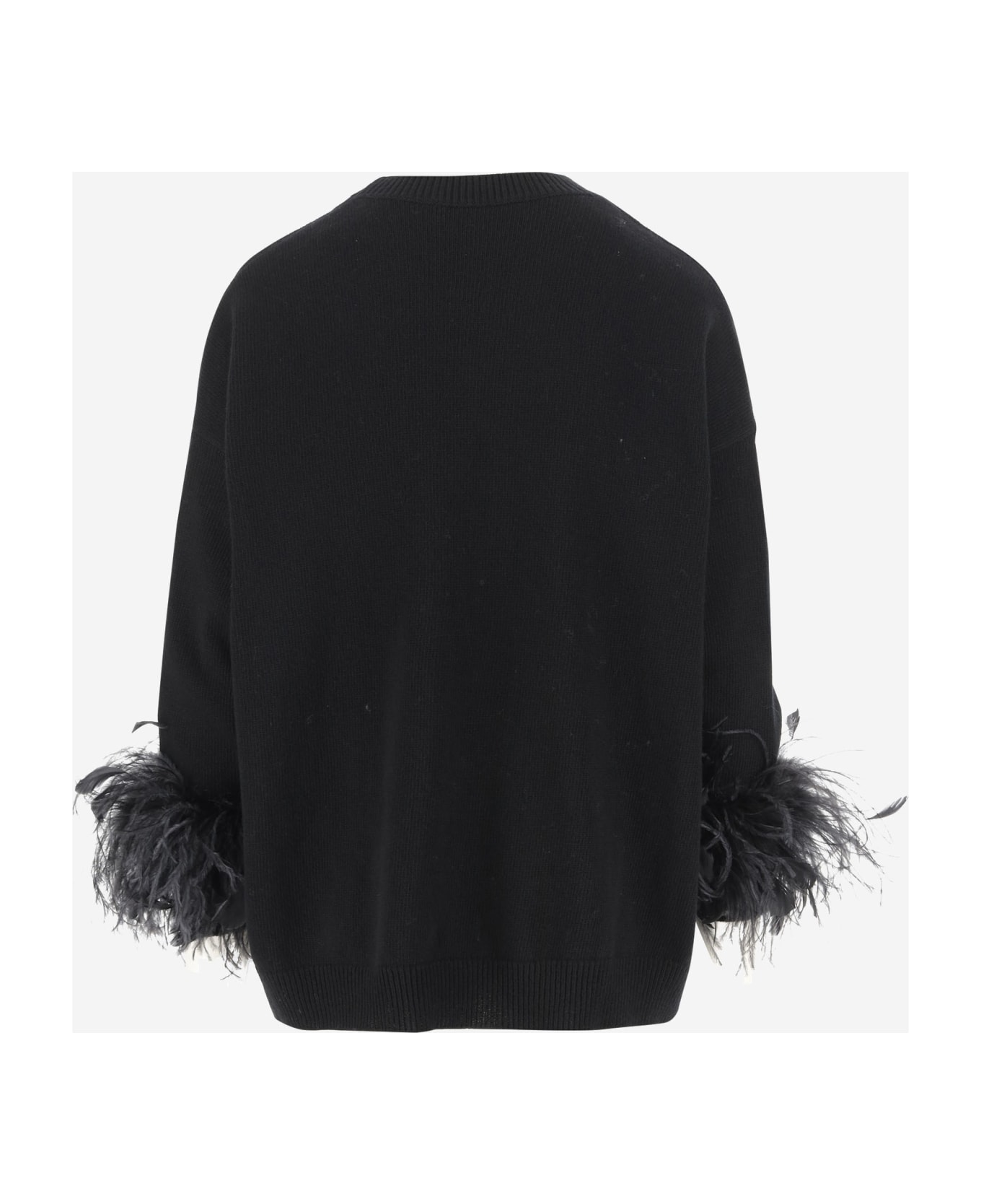 Valentino Wool Sweater With Feathers - Black ニットウェア