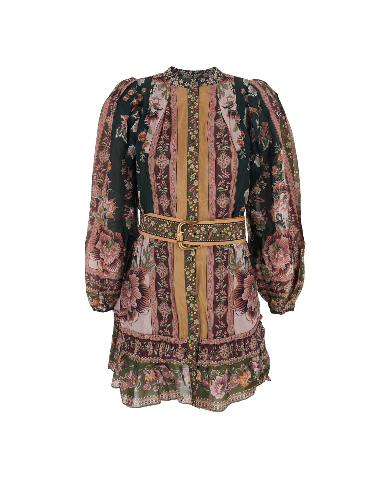 Farm Rio Flowering Garden Tree Green Mini Dress - Multicolor