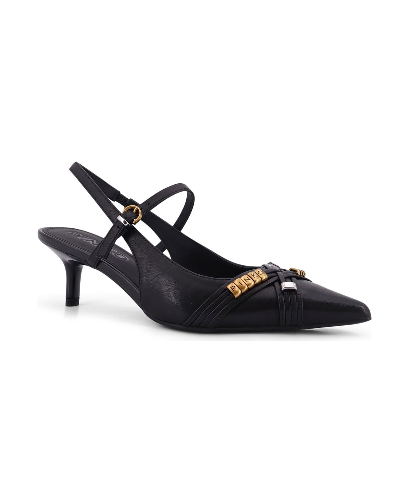 Pinko Gloria 18 Leather Pumps With Metal Lettering Detail - Black