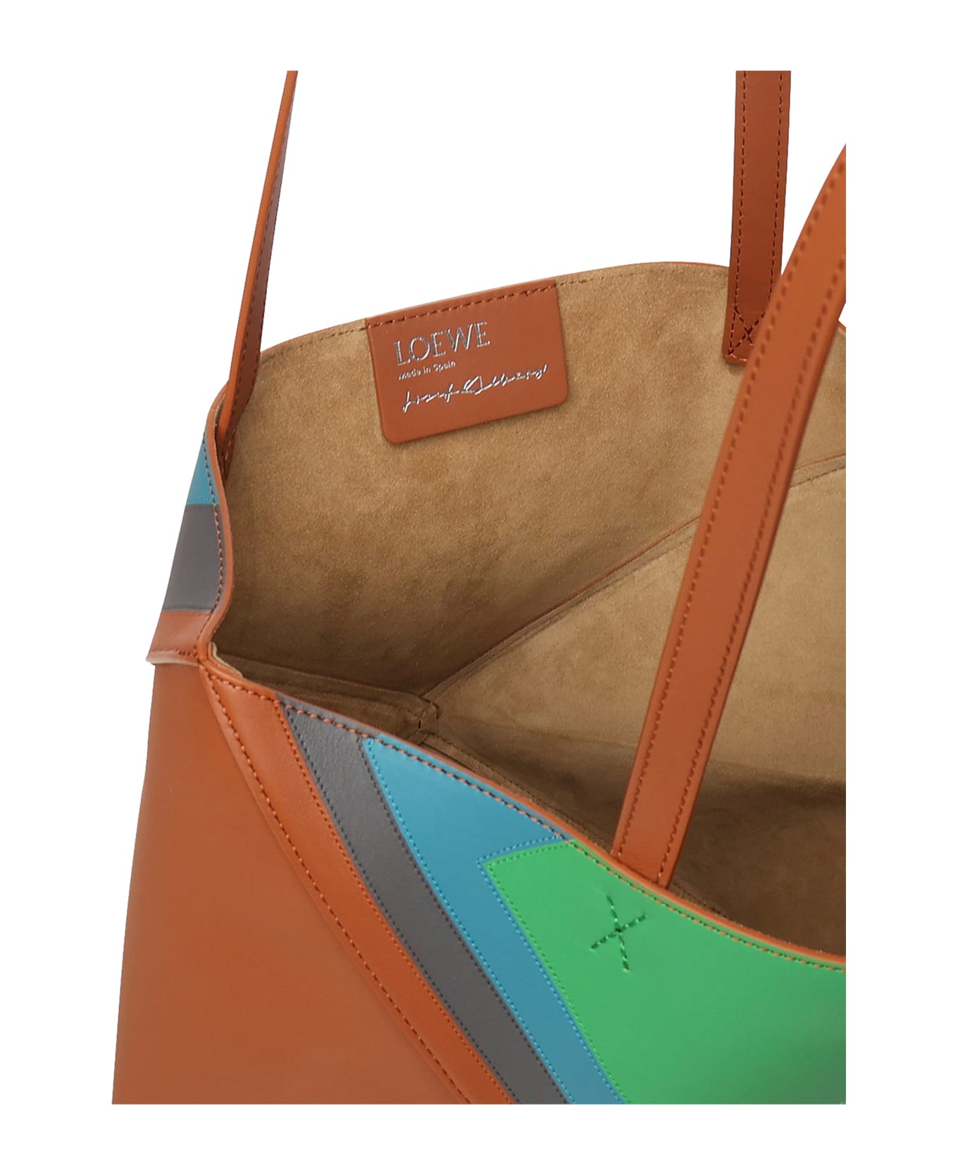 Loewe Medium Puzzle Fold Tote Bag In Calfskin Nappa - CARAMEL/BRIGHT GREEN トートバッグ