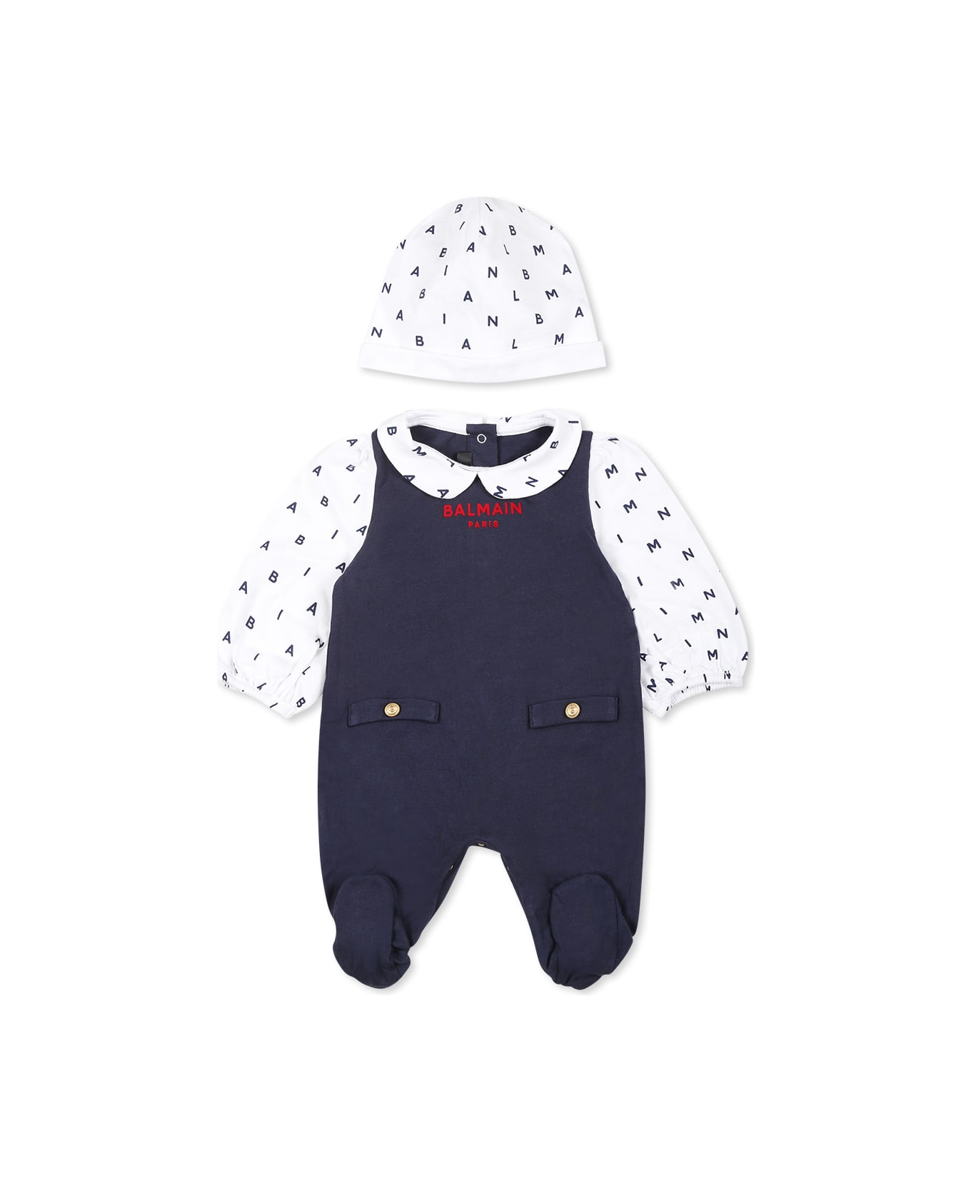 Balmain Blue Babygrow Set For Baby Girl With Logo - Pink