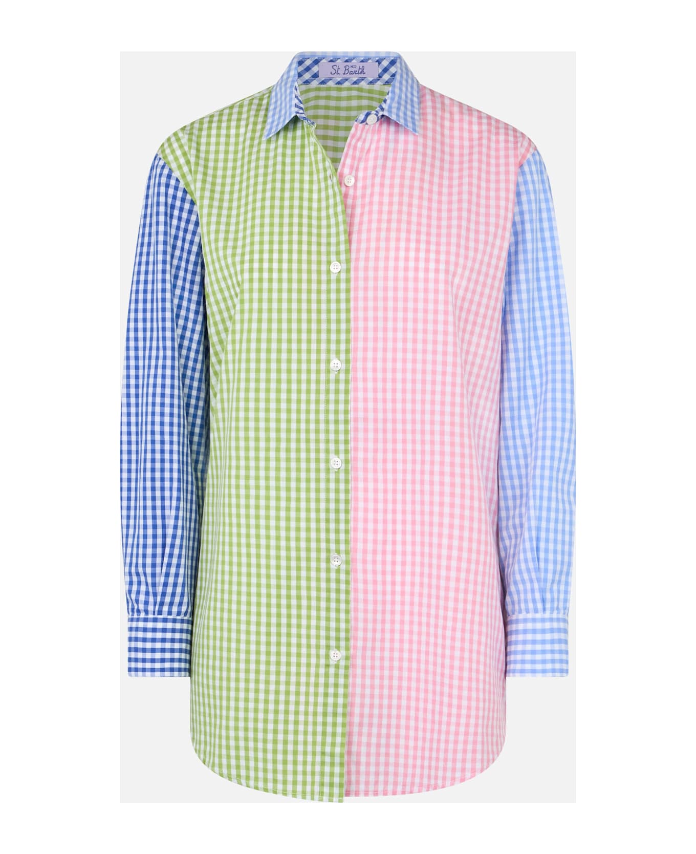MC2 Saint Barth Woman Cotton Shirt Brigitte With Multicolor Vichy Print And Saint Barth Embroidery - PINK
