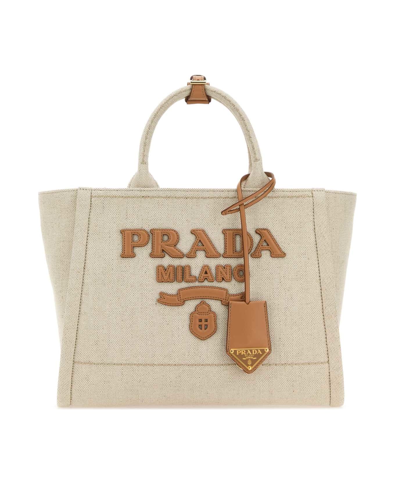 Prada Sand Canvas Shopping Bag - NATURALE