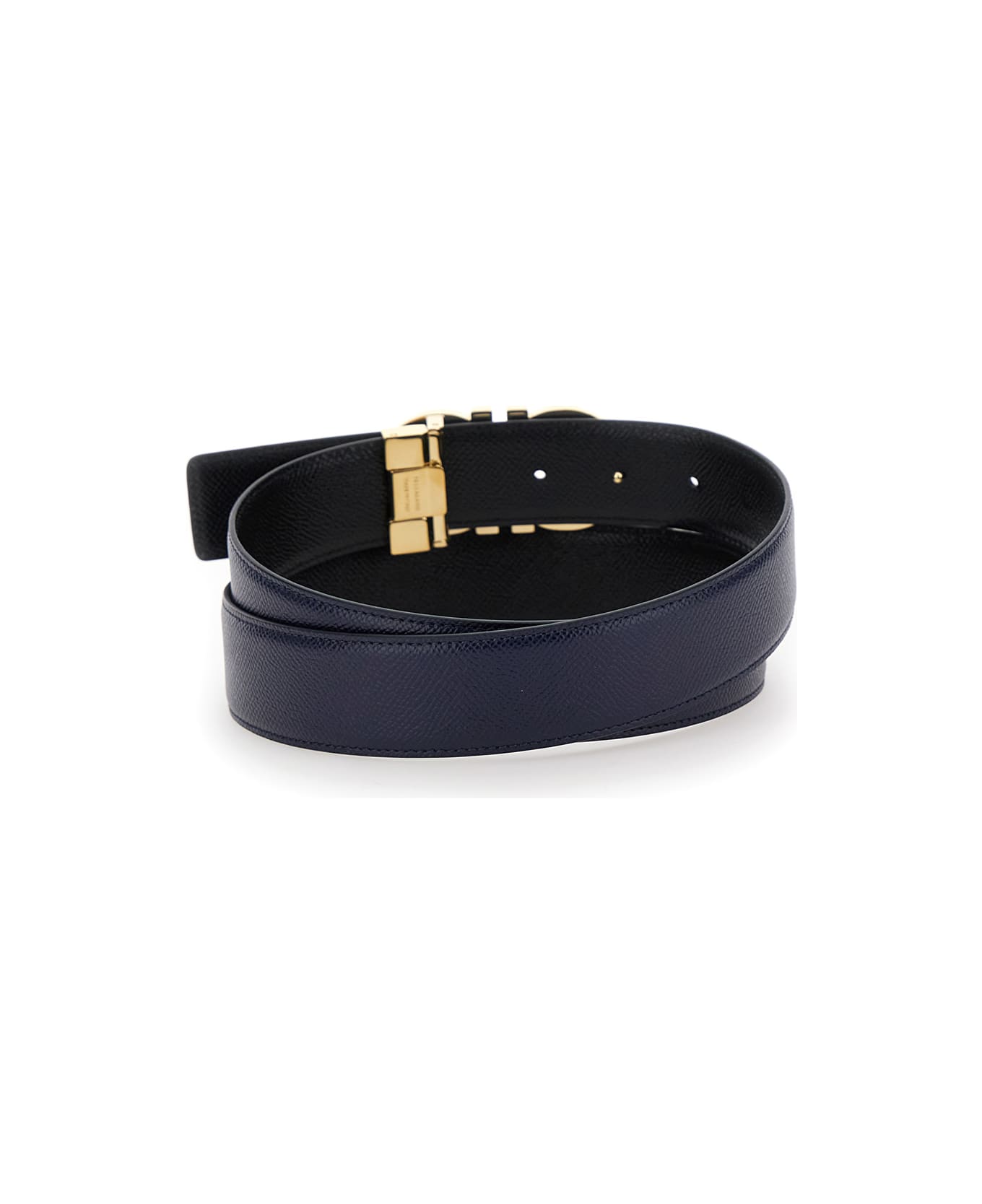 Ferragamo Black Reversible Belt With Gancini Buckle In Leather Man - BLUE/BLACK