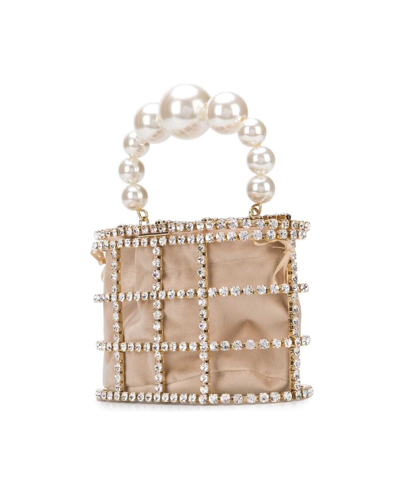 Rosantica 'holli' Pink Handbag With Pearl Handle And Removable Pouch In Fabric And Brass Woman - Metallic