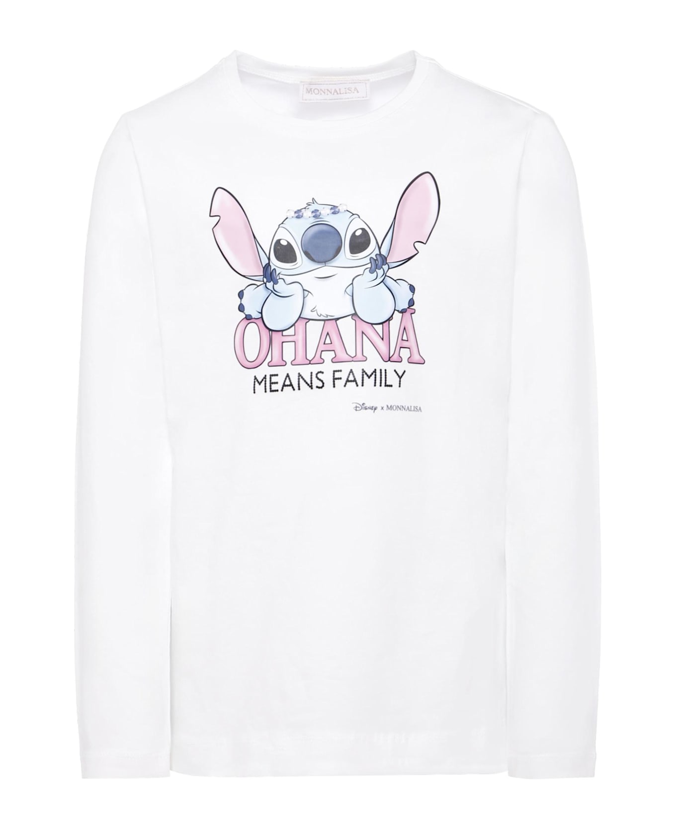 Monnalisa White T-shirt For Girl With Stitch Print - White