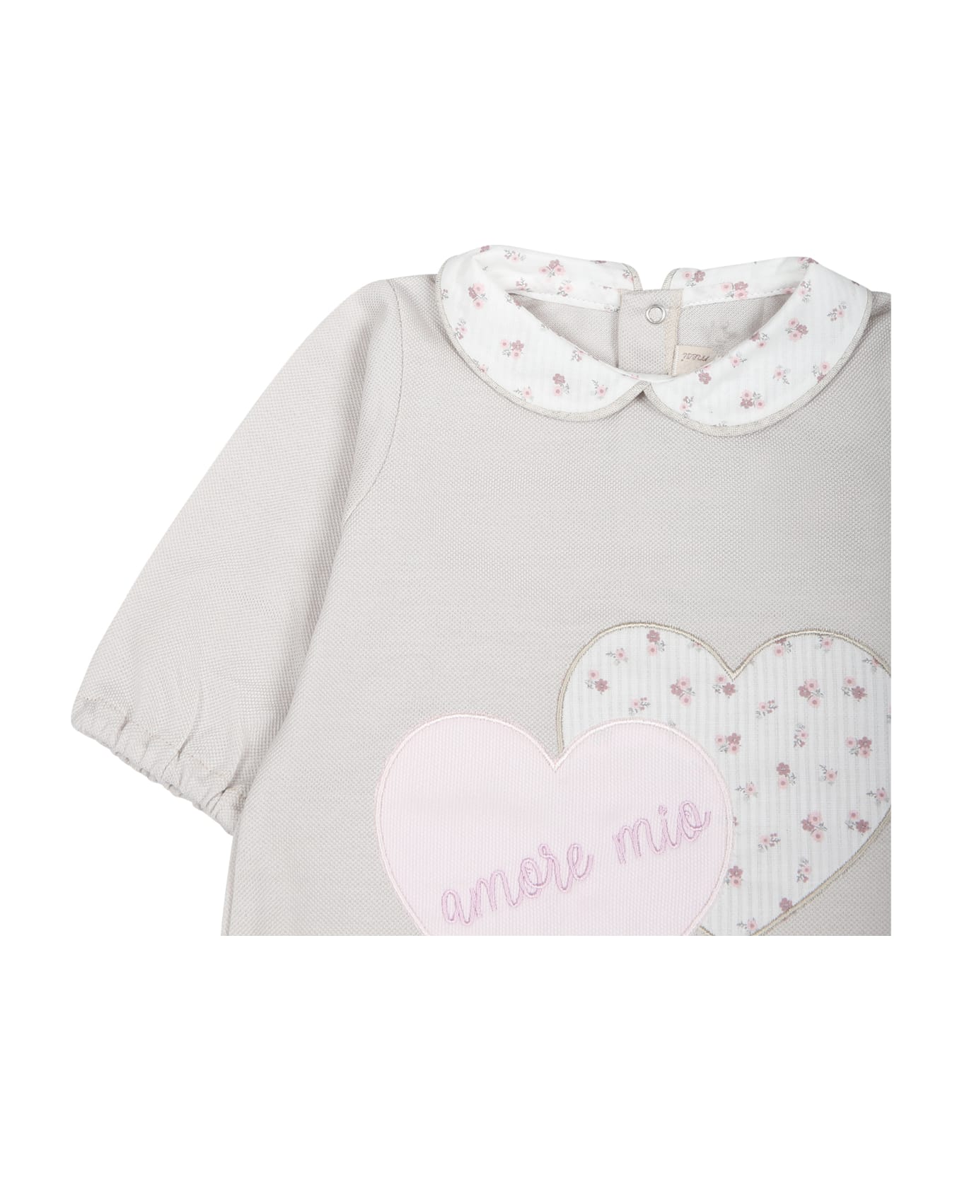 La stupenderia Beige Babygrow For Baby Girl With Hearts And Writing - Beige