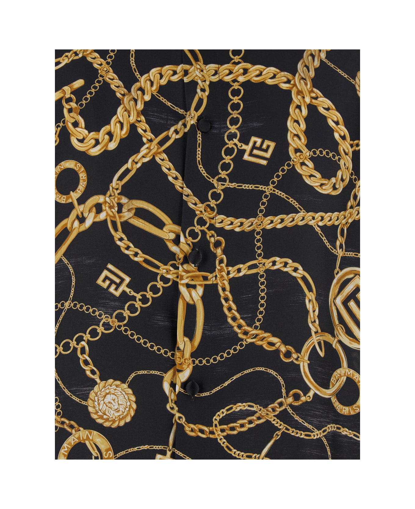 Balmain Black Shirt With Pointed Collar And Chain Print With Logo In Silk Man - Black