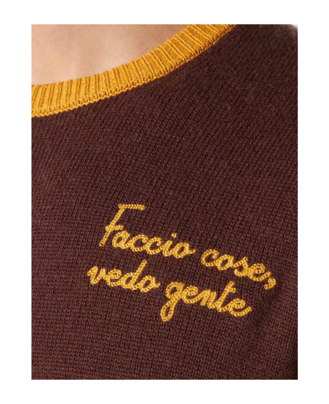 MC2 Saint Barth Man Brown Sweater With Faccio Cose, Vedo Gente Embroidery - unknown
