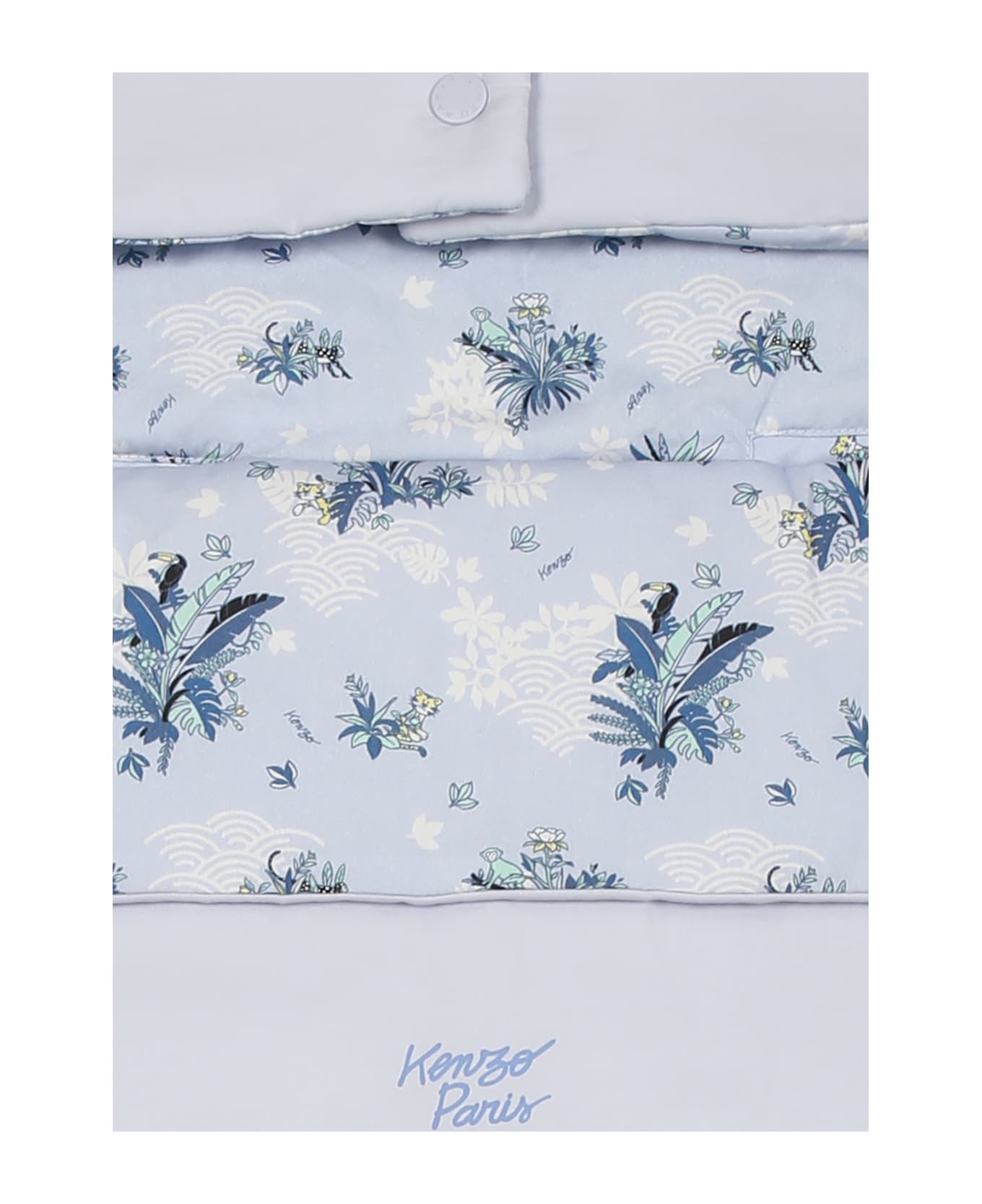 Kenzo Kids Light Blue Reversible Sleeping Bag For Baby Boy With Jungle Print - Light Blue