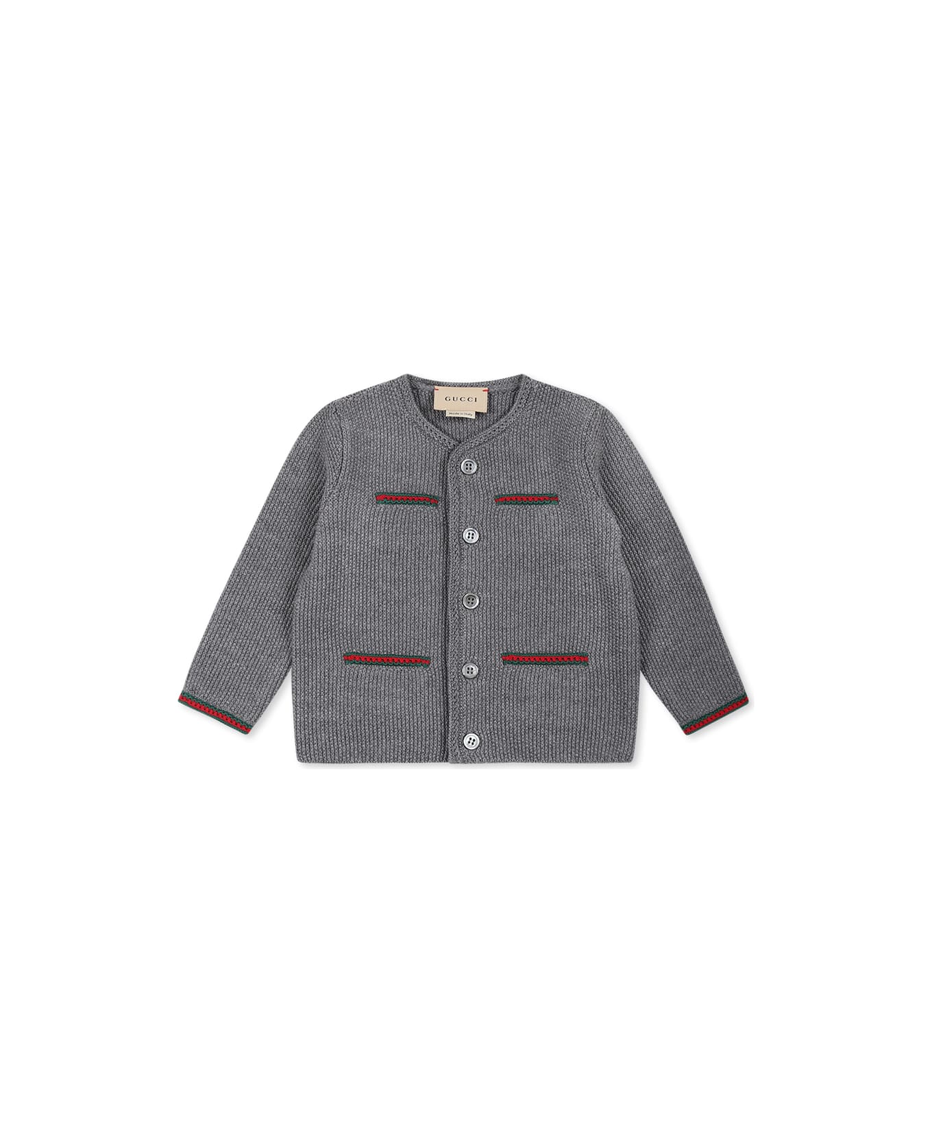 Gucci Grey Cardigan For Baby Boy With Web Stripe - Grey