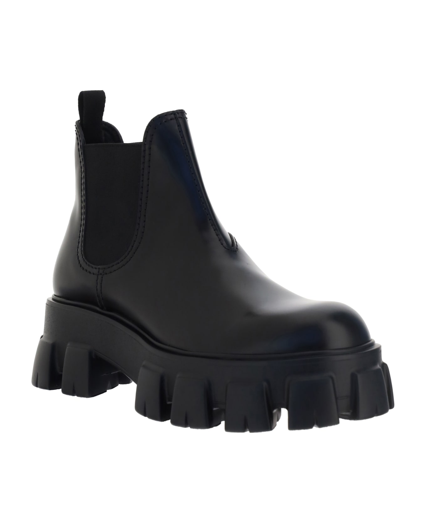 Prada Monolith Leather Ankle Boots - Nero