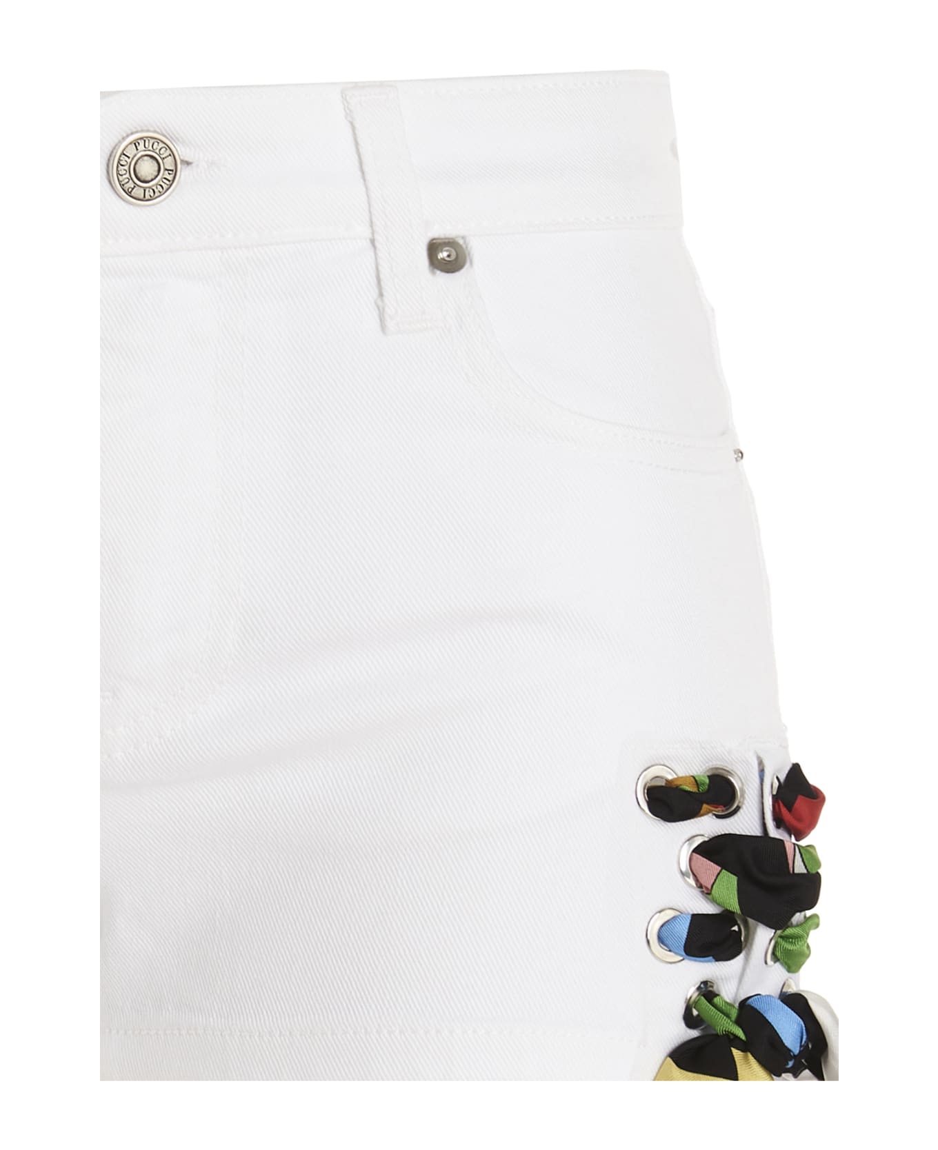 Pucci Printed Bow Denim Shorts - White