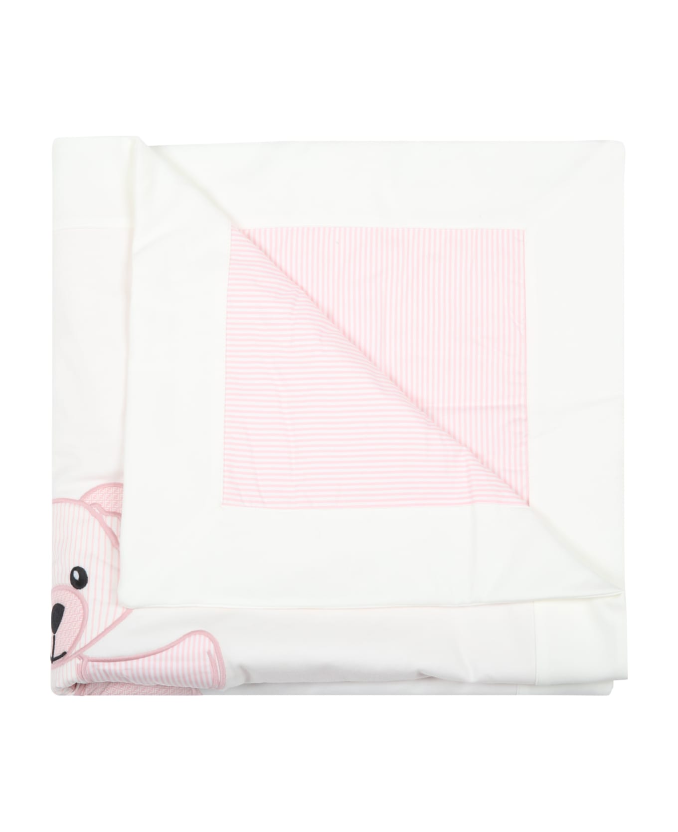 Fendi White Blanket For Baby Girl With Bear - White