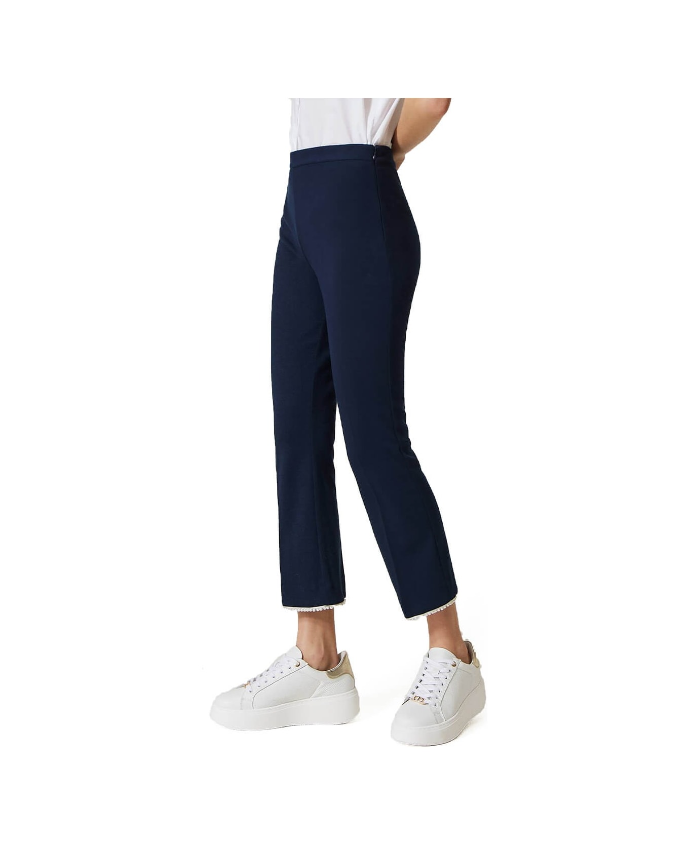 TwinSet Blue Cropped Trousers With Pearls - Blue