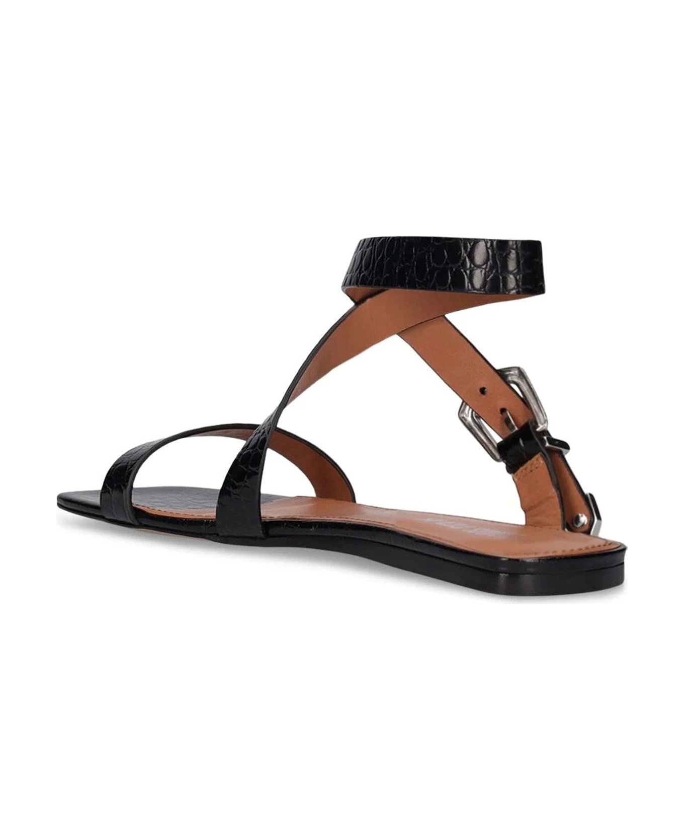 Paris Texas Lauren Croco Flat Sandals - Black