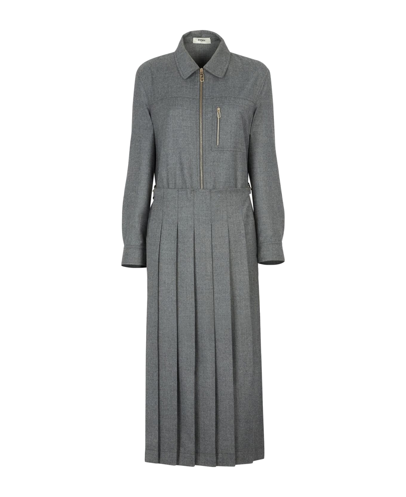 Fendi Dress Flattened Wool - Tdr Light Grey Melange ワンピース＆ドレス