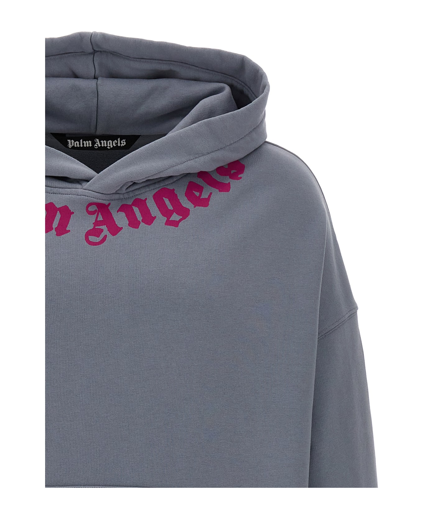 Palm Angels Neck Logo Hoodie - LIGHT GREY FUCHSIA