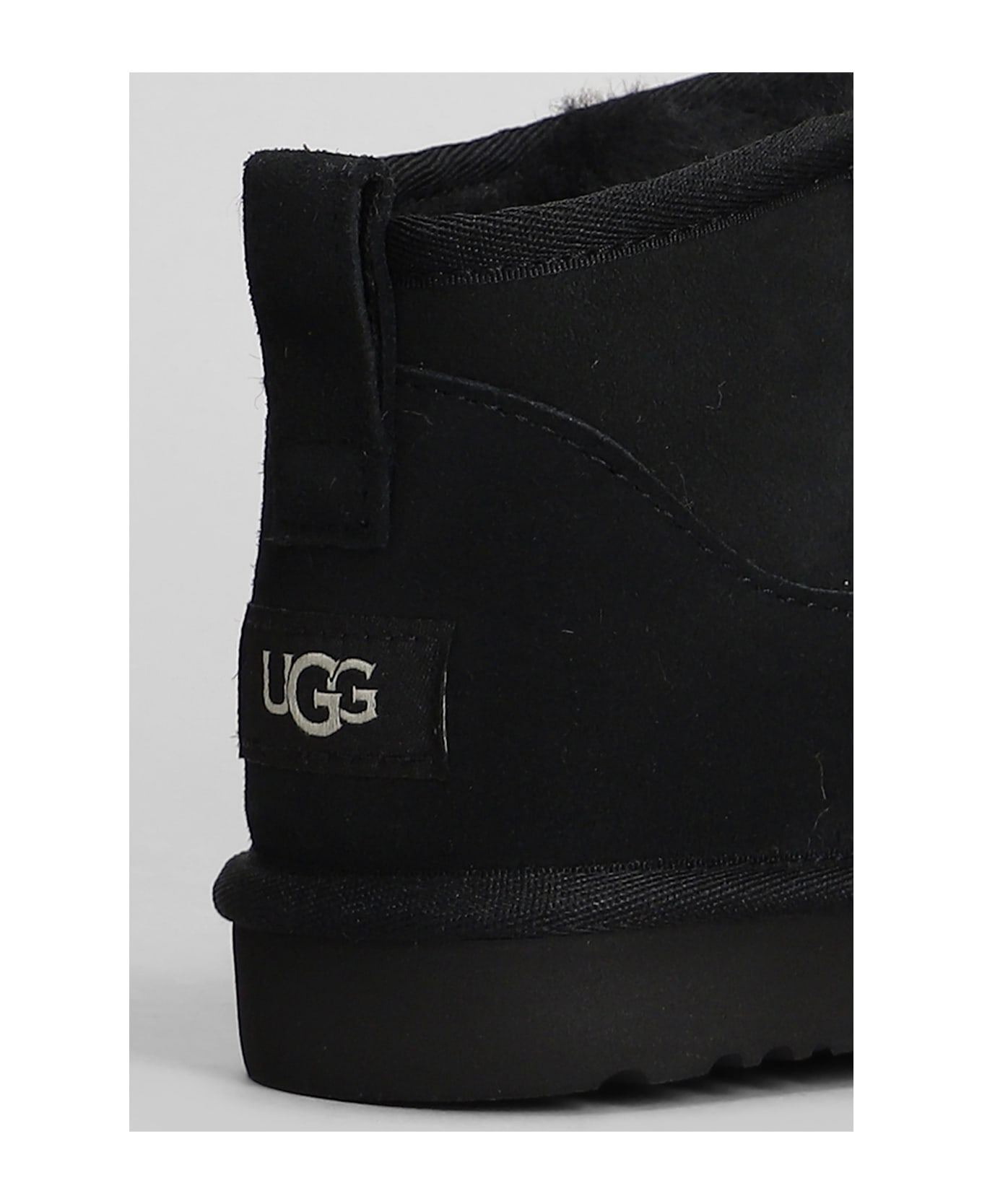 UGG Classic Ultra Mini Low Heels Ankle Boots In Black Suede - black