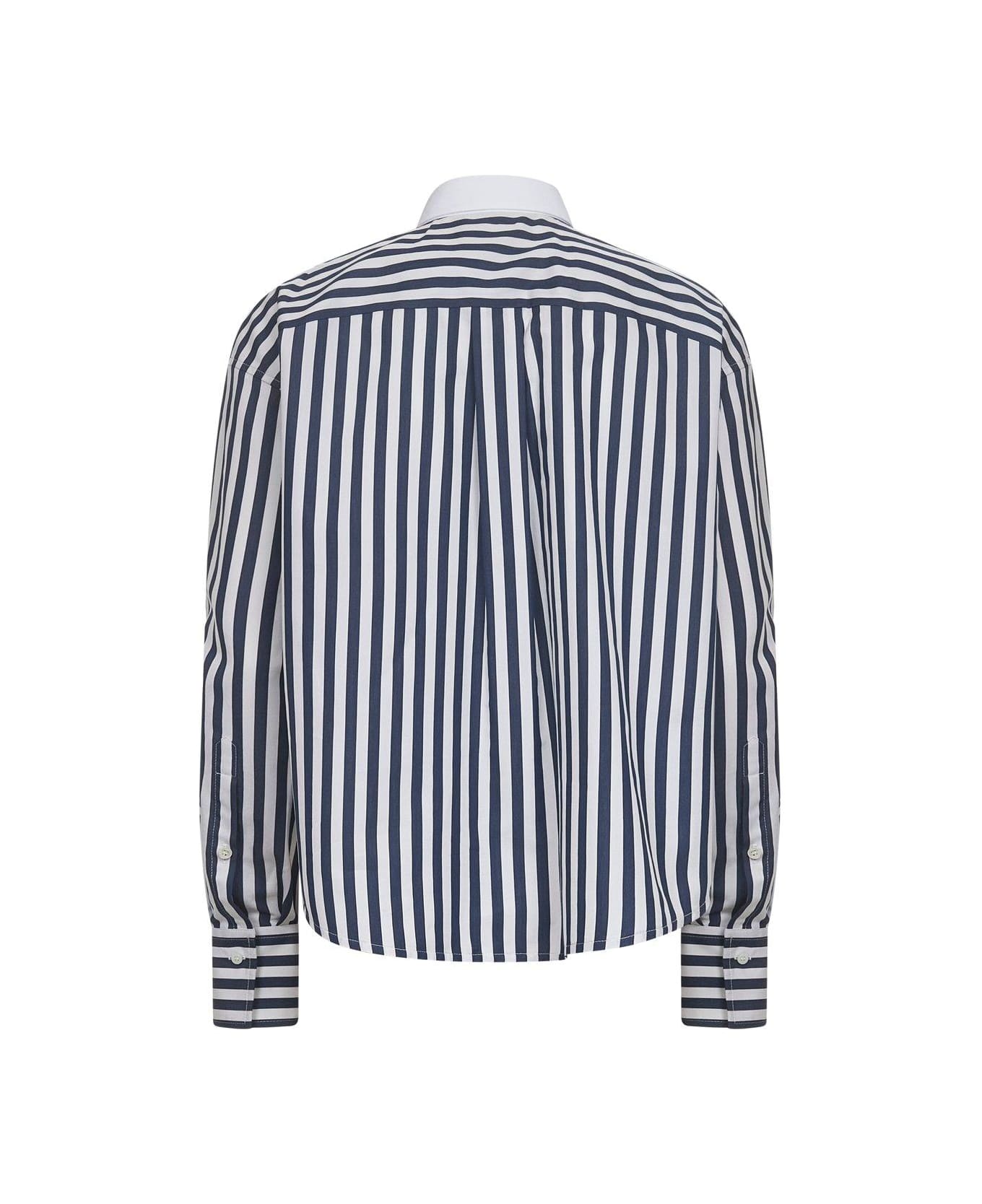 Brunello Cucinelli Striped Long-sleeved Shirt - WHITE+ BLUE