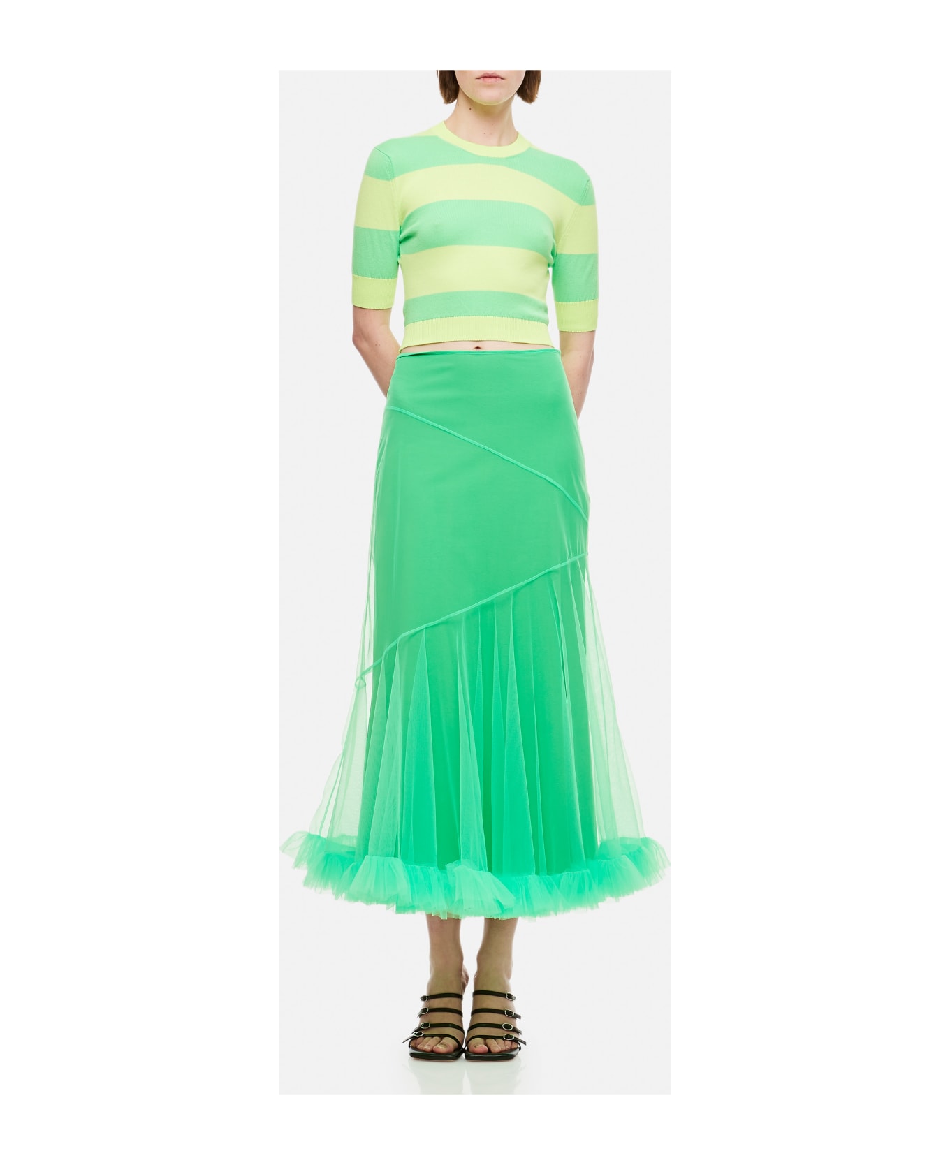Molly Goddard Olga Tulle Midi Skirt - Green