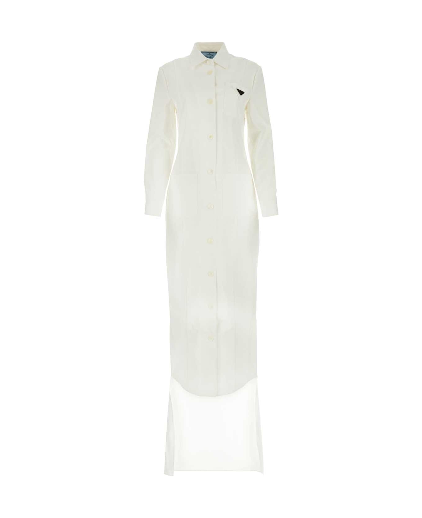 Prada White Gabardine Shirt Dress - White