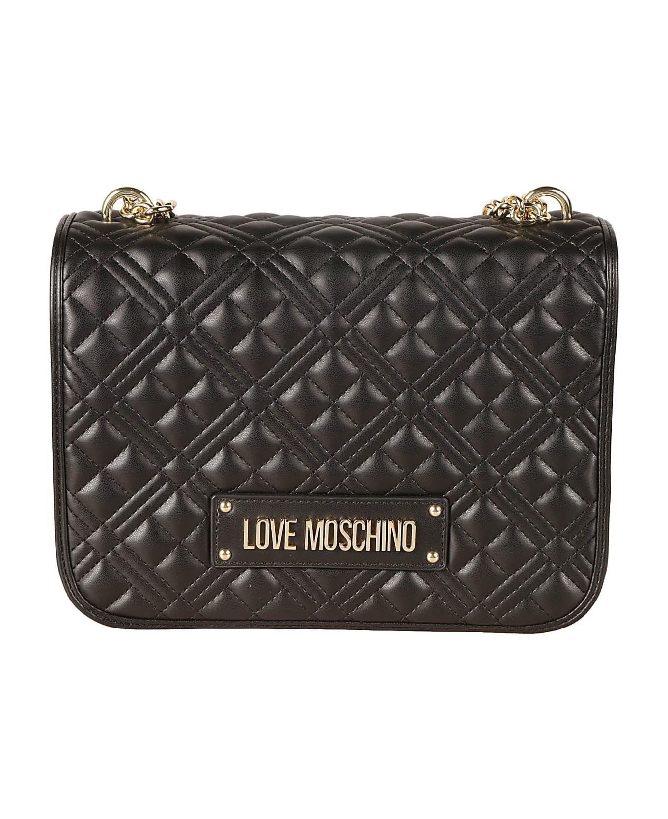 Love Moschino Logo Embossed Quilted Chain Shoulder Bag - Black