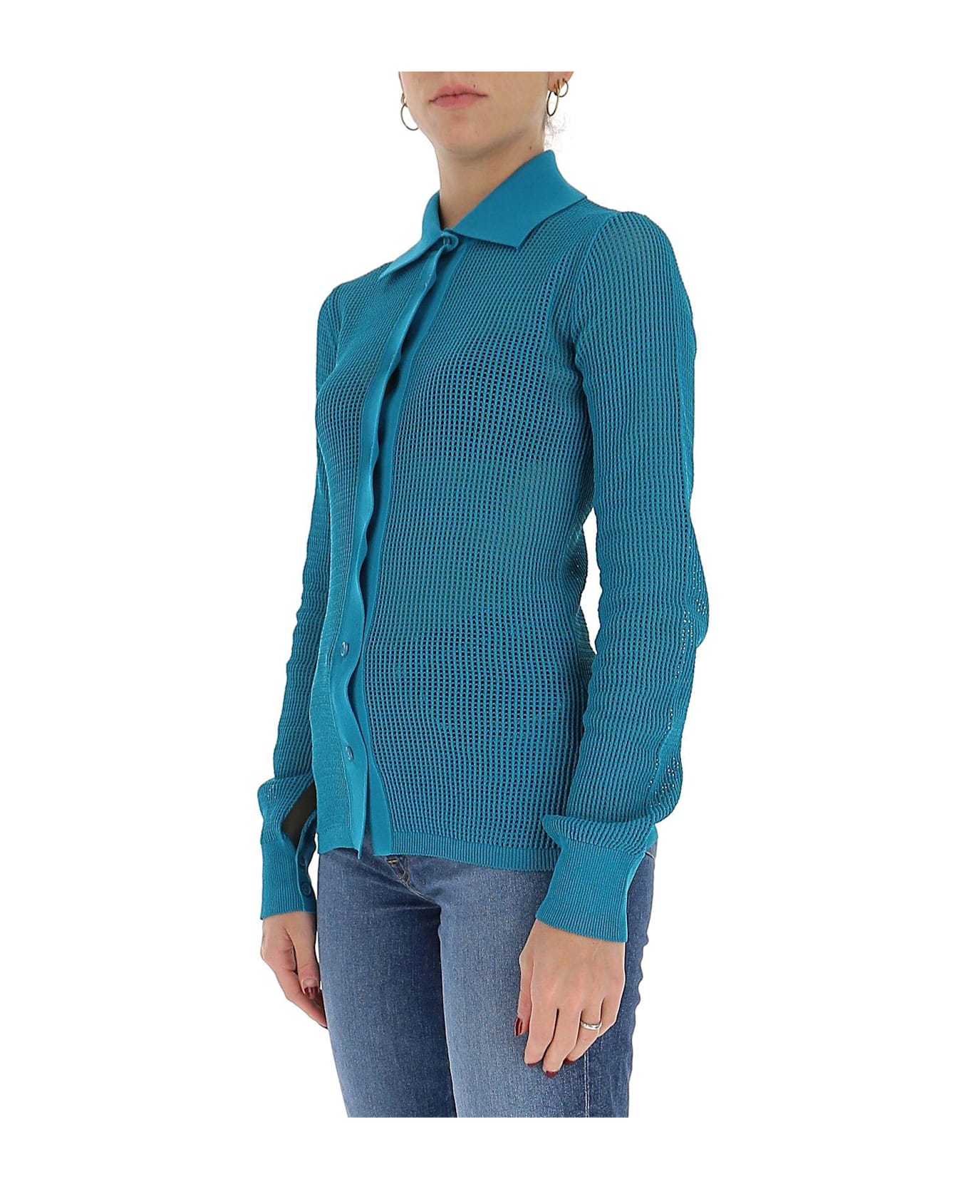 Bottega Veneta Mesh Buttoned Cardigan - BLUE