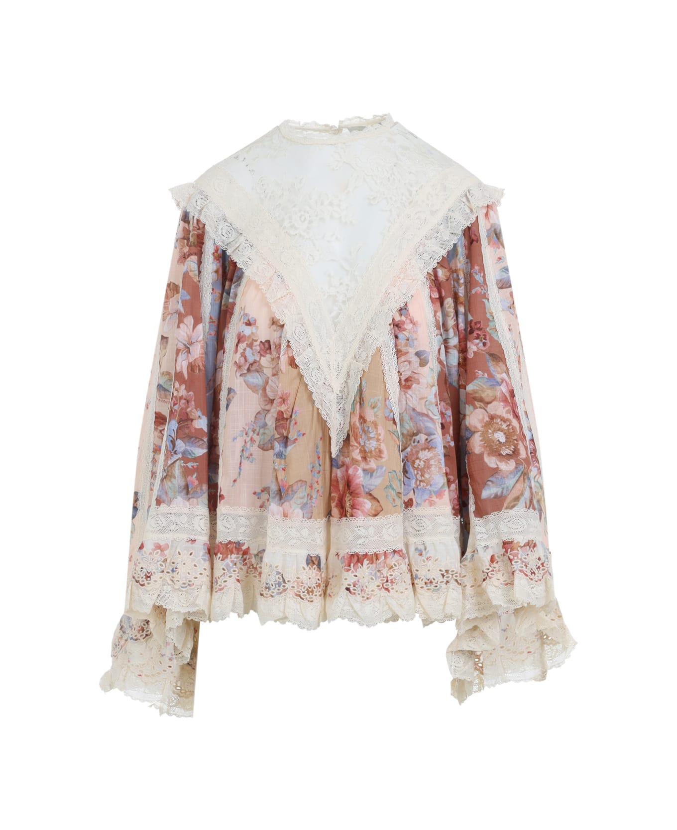Zimmermann Awaken Lace Trim Blouse - Spliced Print
