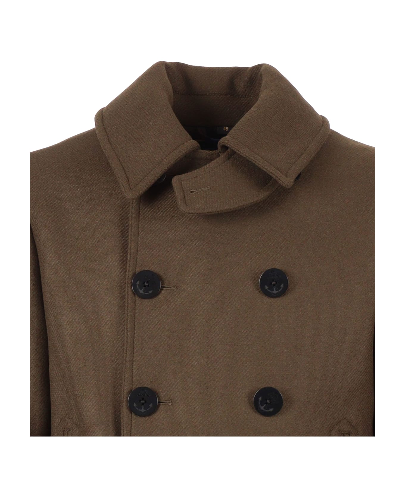 Sealup Quebec Wool Blend Peacoat, Corozo Anchor Buttons, Brass Rivet Insert - GREEN