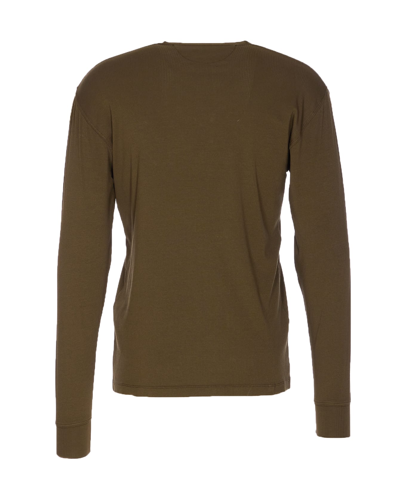 Tom Ford Ribbed Longsleeves Henley T-shirt - Green