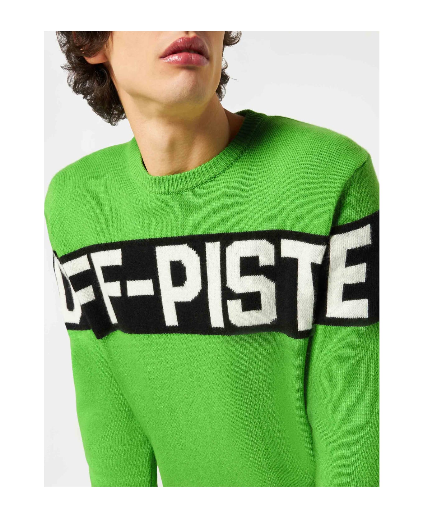 MC2 Saint Barth Man Fluo Green Sweater With Off-piste Lettering - GREEN