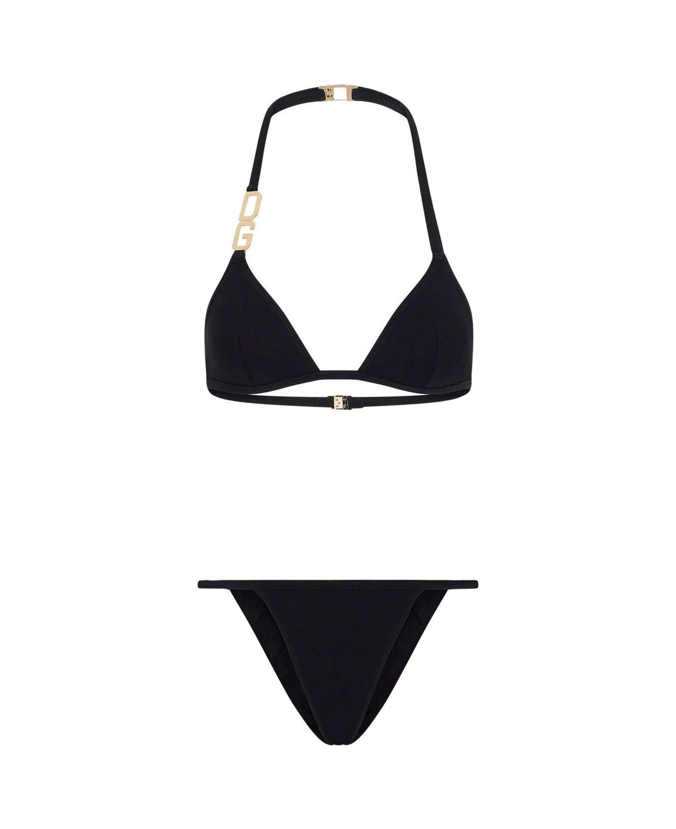 Dolce & Gabbana Dg Plaque Triangle Bikini Set - BLACK