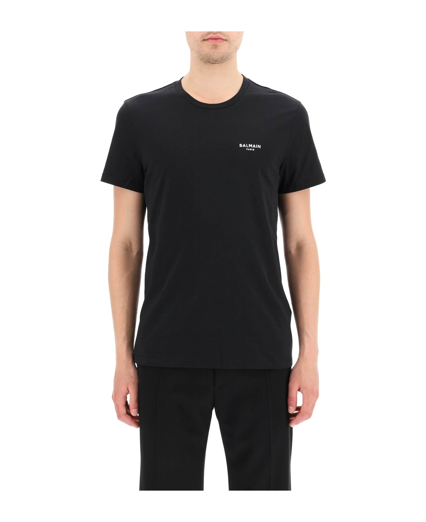 Balmain Black Cotton T-shirt - Eab Noir Blanc