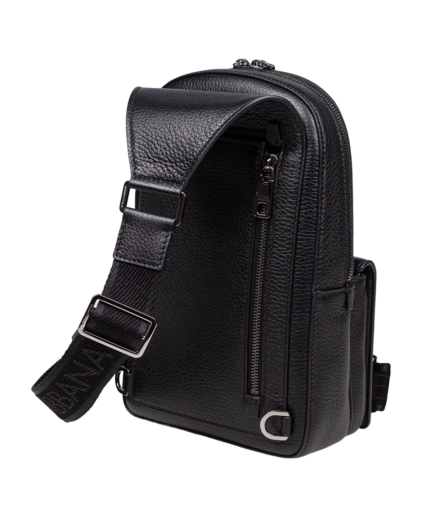 Dolce 
Gabbana Leather Backpack With Embossed Dg Logo - Black