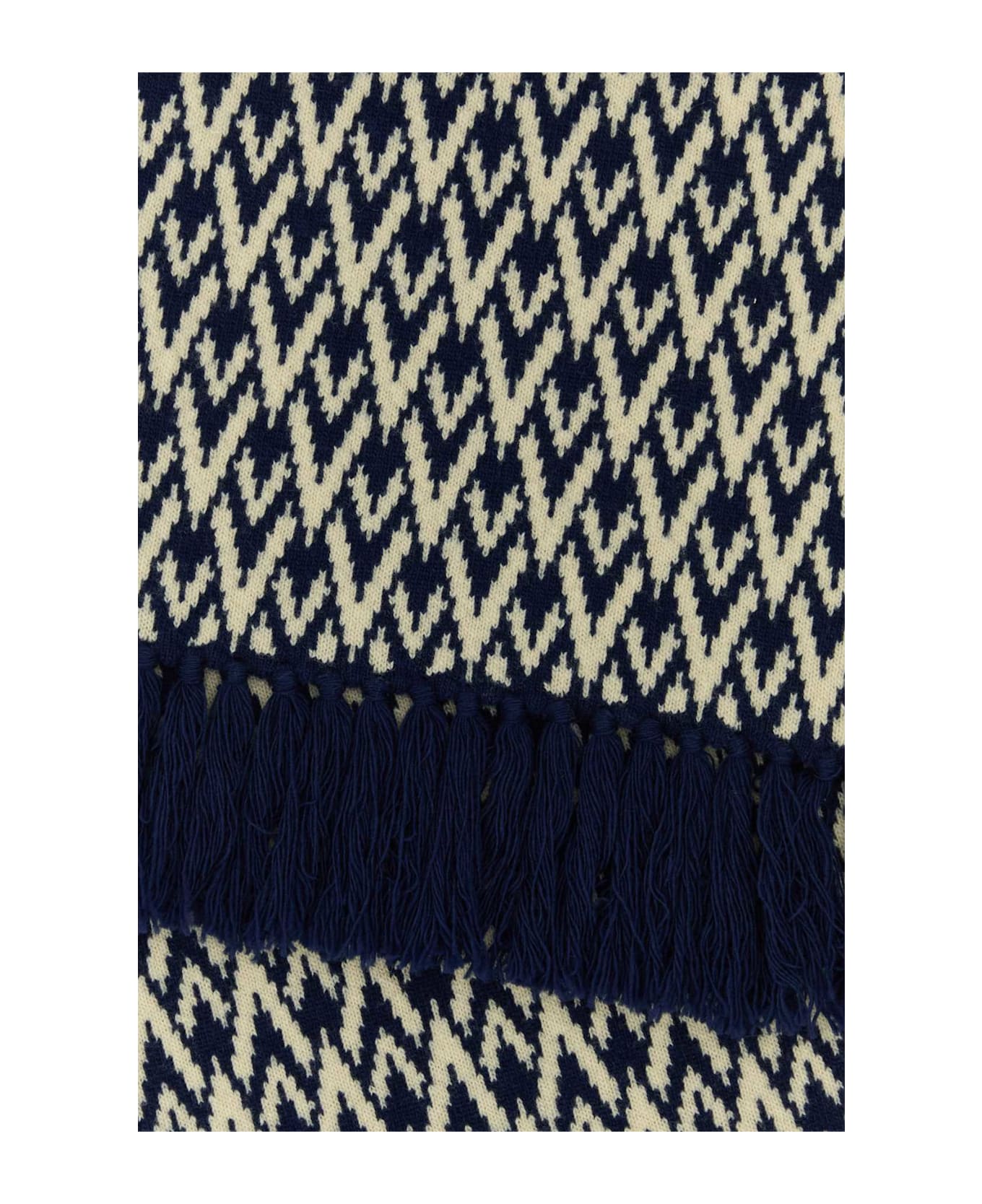 Valentino Garavani Embroidered Wool Toute La V Scarf - NAVYCREMA