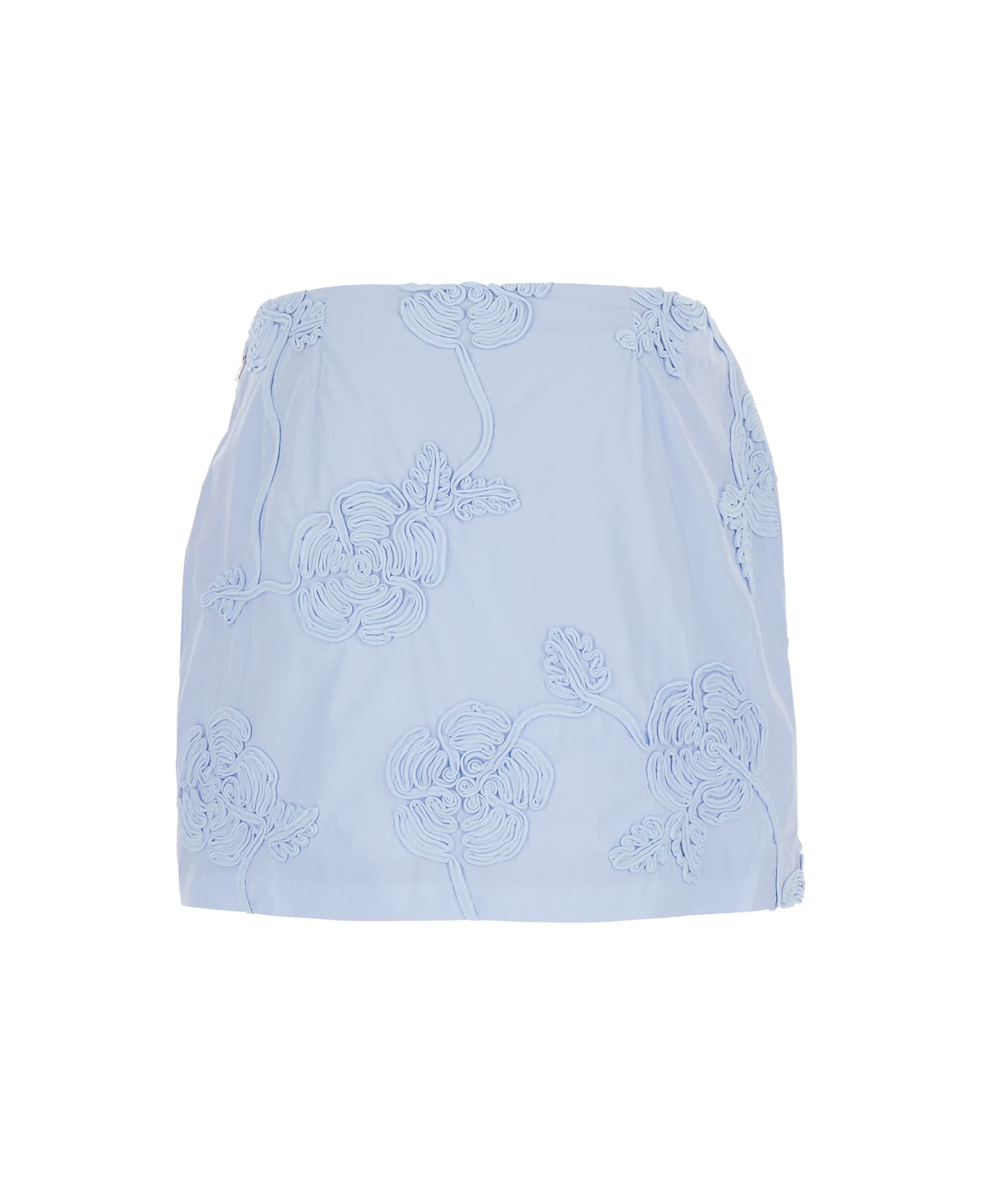 Rotate by Birger Christensen Mini Skirt With Low Waist And All-over Floral Motif In Cotton - Light blue