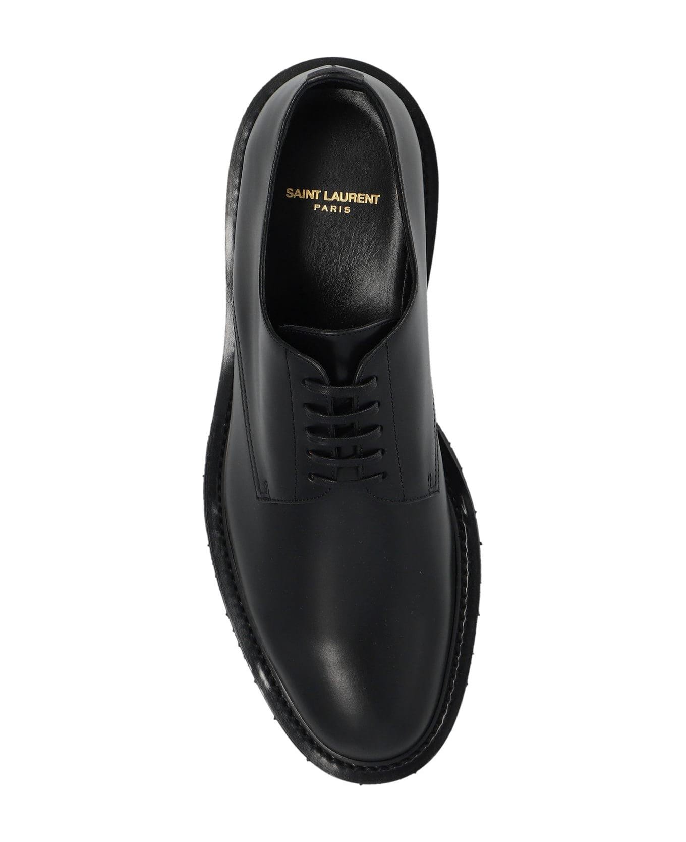 Saint Laurent Almond-toe Lace-up Flat Shoes - Black