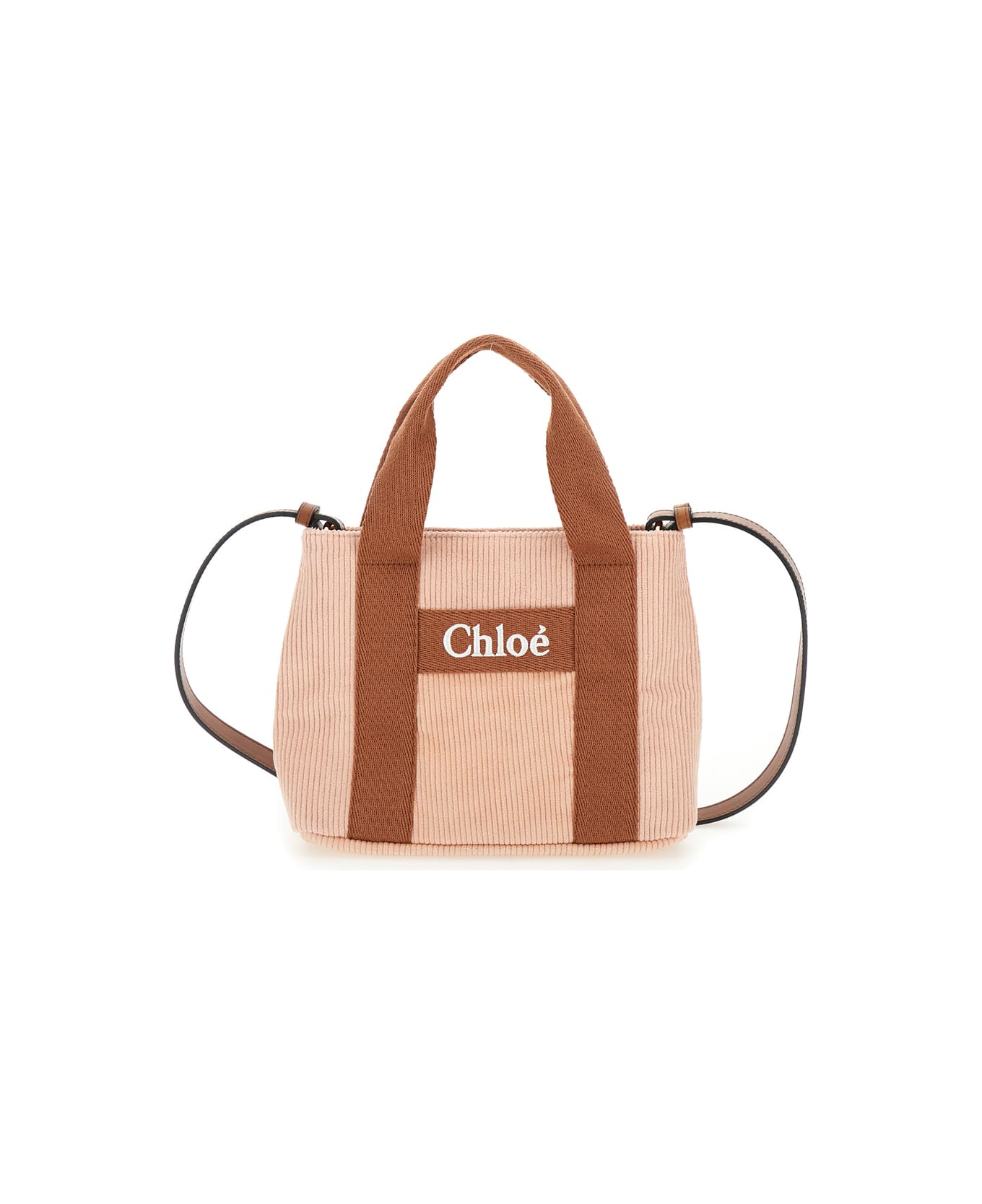 Chloé Pink Handbag With Logo Patch In Cotton Girl - Rosa